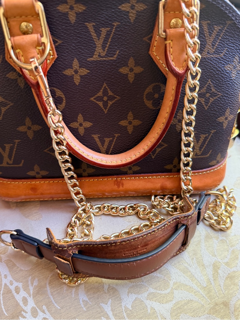 Louis Vuitton Brown Monogram Crossbody Bag with Tan Leather Trim